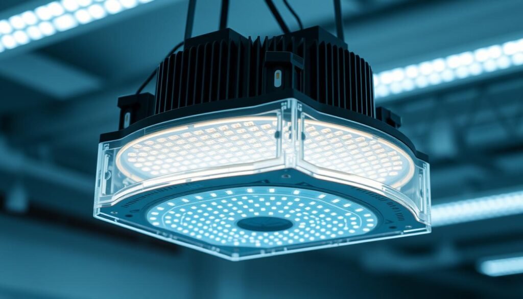 Generate an image of a modular LED layer board light fixture used in curing applications.